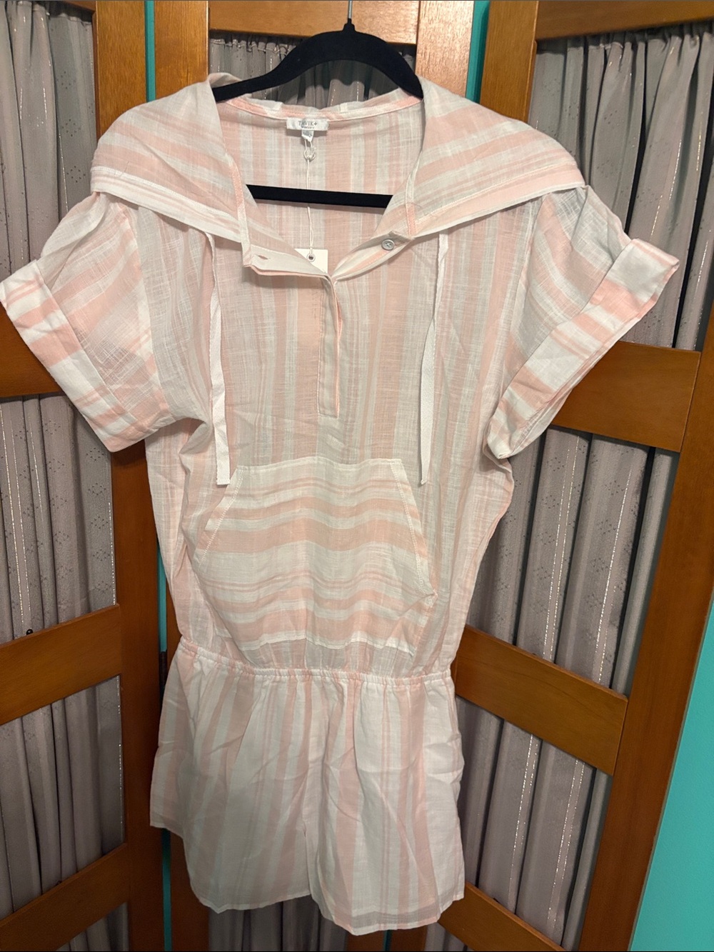 Tavik Pink and White Striped Romper Jumpsuit